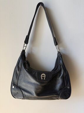 Vintage Etienne Aigner Black Leather Hobo Shoulder Bag